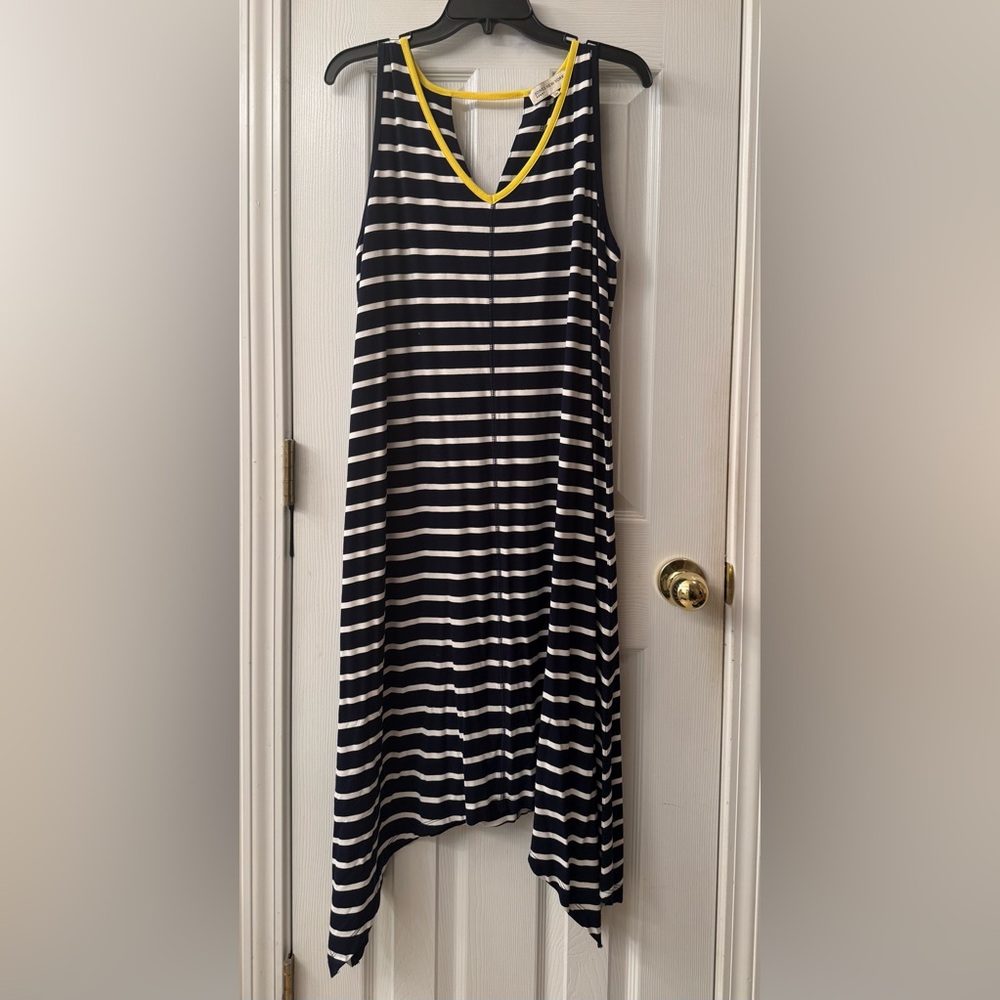 Jones New York Sport Women’s Blue Sleeveless Striped Dress Assymetrical Hem XL